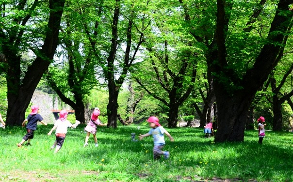 林で遊ぶ子どもたち